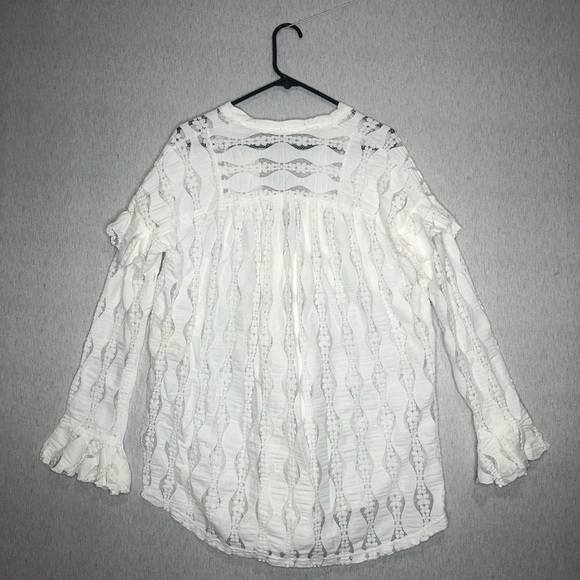 NWT Free People Candy Shop Tunic Womens M Ivory V-Neck Semi Sheer Ruffle Slouchy - Picture 10 of 15
